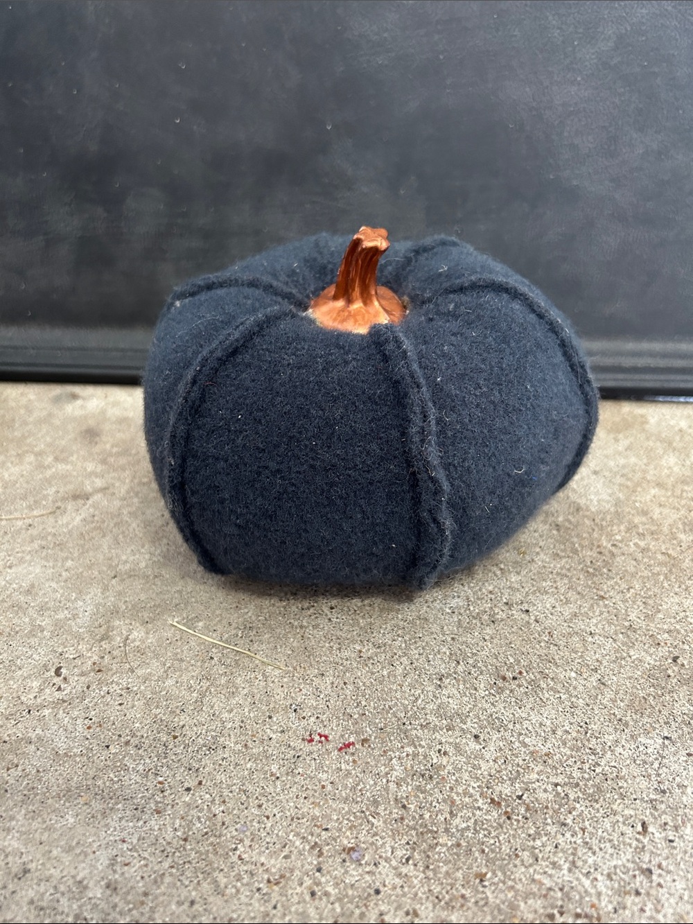 Felt Pumpkin Decor with Brown Stem - Black